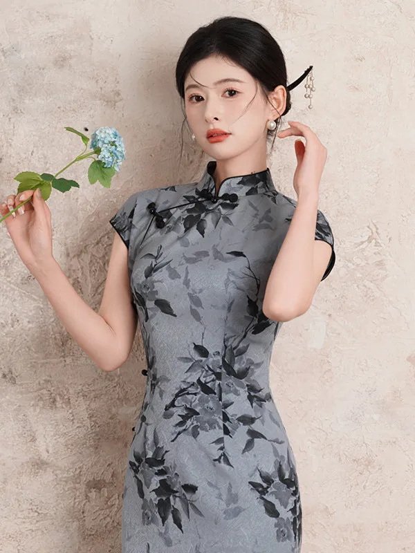 

Винтажное платье с принтом для женщин, летнее, модное, в стиле ретро, длинное платье-ципао с открытыми плечами, дышащее