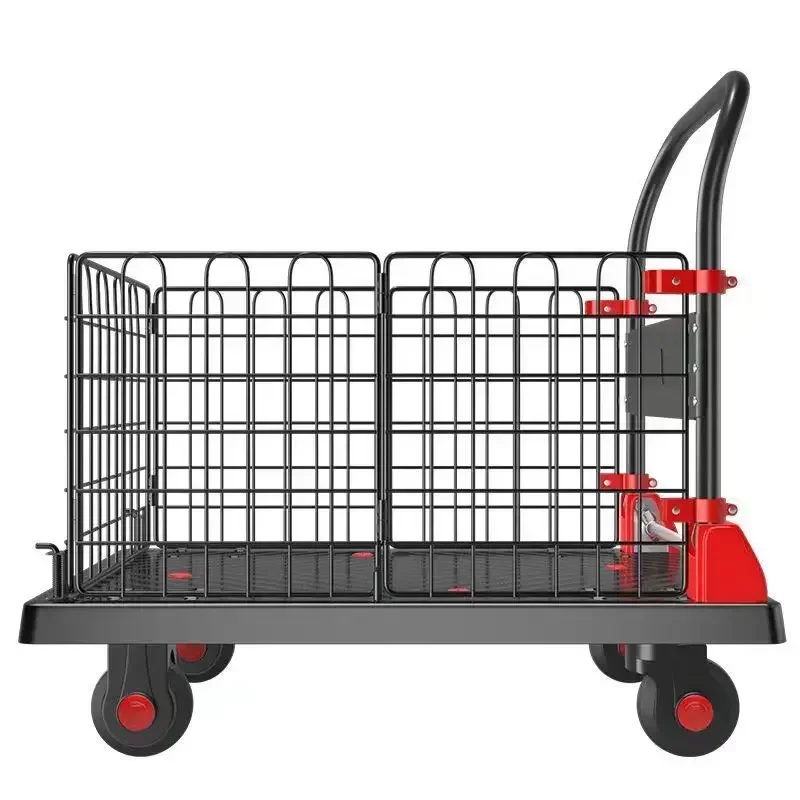 Exquisite Minimalist Fence Cart Flat Cart Folding Tow Short Fence Cart Turnaround Push Four-wheel Flat Stall Pulling Trolley
