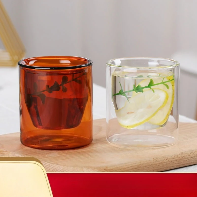 

250ml 8oz Egg-shaped Double Wall Glass Mug Straight Glass Tumbler Cup Transparent Amber Heat Resistant Insulant Coffee Water Cup