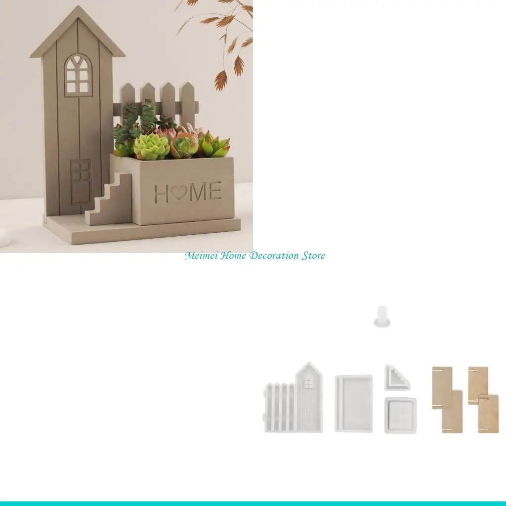 

H7BF House Holder Silicone Molds Silicone Succulents Planter Molds for Epoxy Resin Concrete Cement, Home Decoration