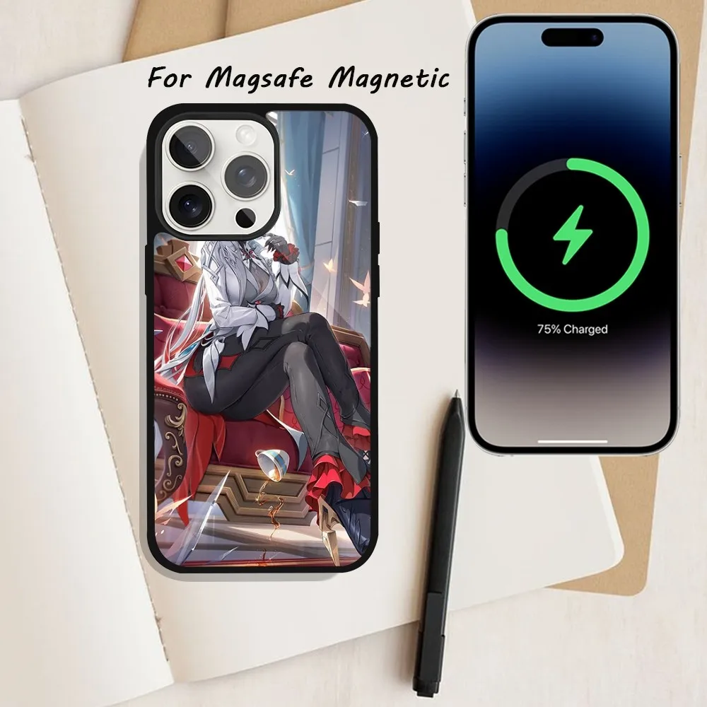 Game Genshin Impact Arlecchino Phone Case  For iPhone 15 12 13 14 11 Pro Plus Max Magsafe Magnetic Wireless Charging shell