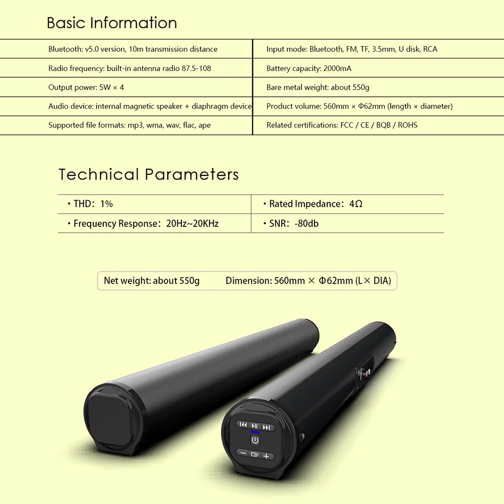 20W Âm Thanh TV Thanh Không Dây Hệ Thống Rạp Hát Tại Gia Soundbar Với Loa Siêu Trầm Loa Bluetooth Cho Máy Tính Máy Tính Điện Thoại Loa Boombox
