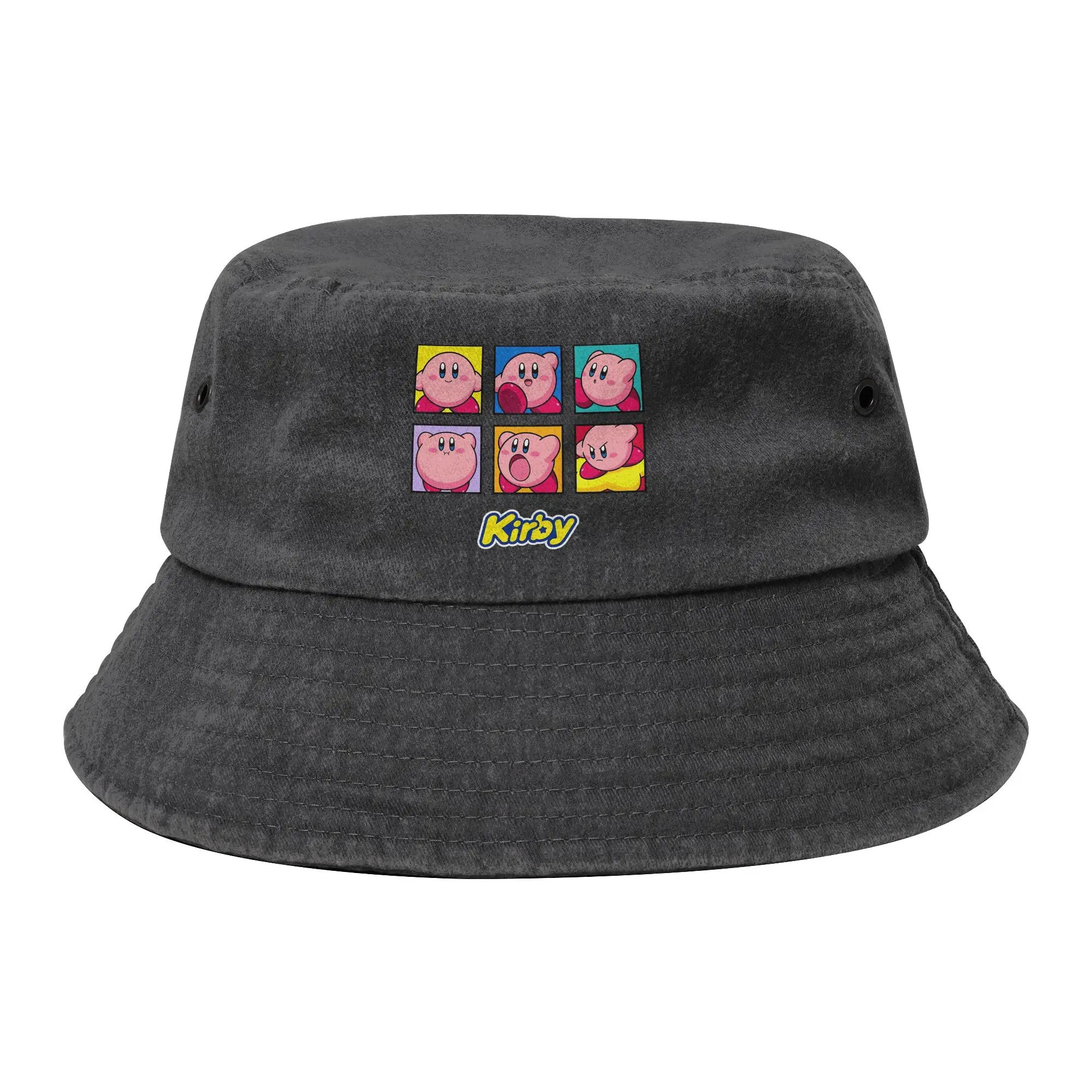 Harajuku Kirbys Multiple Expressions Vintage Panel Collage Poster Bucket Hat Men Women Outdoor Sports  Fishing Cap Hatwear