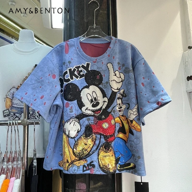 

New Arrival Loose Slimming Easy For Match Cartoon Printing Short-sleeved T-shirt Tops Women's O-Neck Pullover Shirt Y2k Top Tees