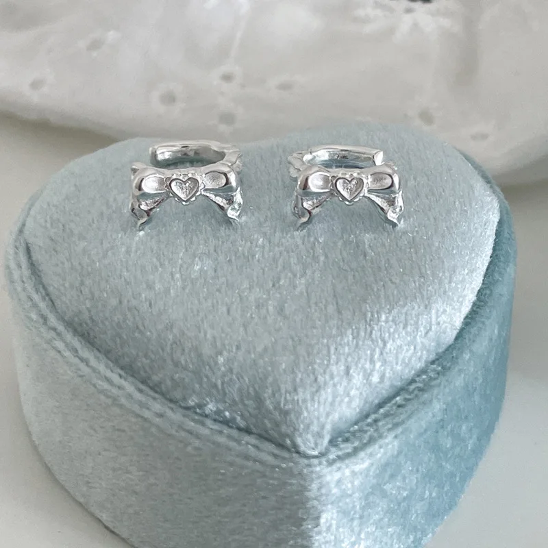 Vent fille 925 Sterling Silber Bogen Knoten Ohrclip für Frauen Mädchen Liebe Herz unregelmäßige Textur süßen Schmuck Geschenk Drops hipping