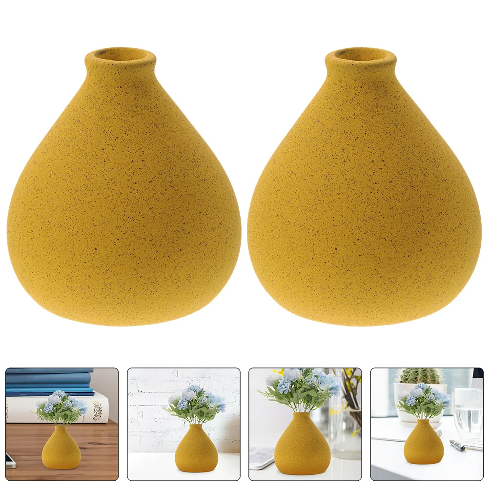 

2Pcs Ceramic Flower Vase Set Warm Yellow Minimalist Design Decorative Dried Wet Floral Arrangement Table Centerpiece