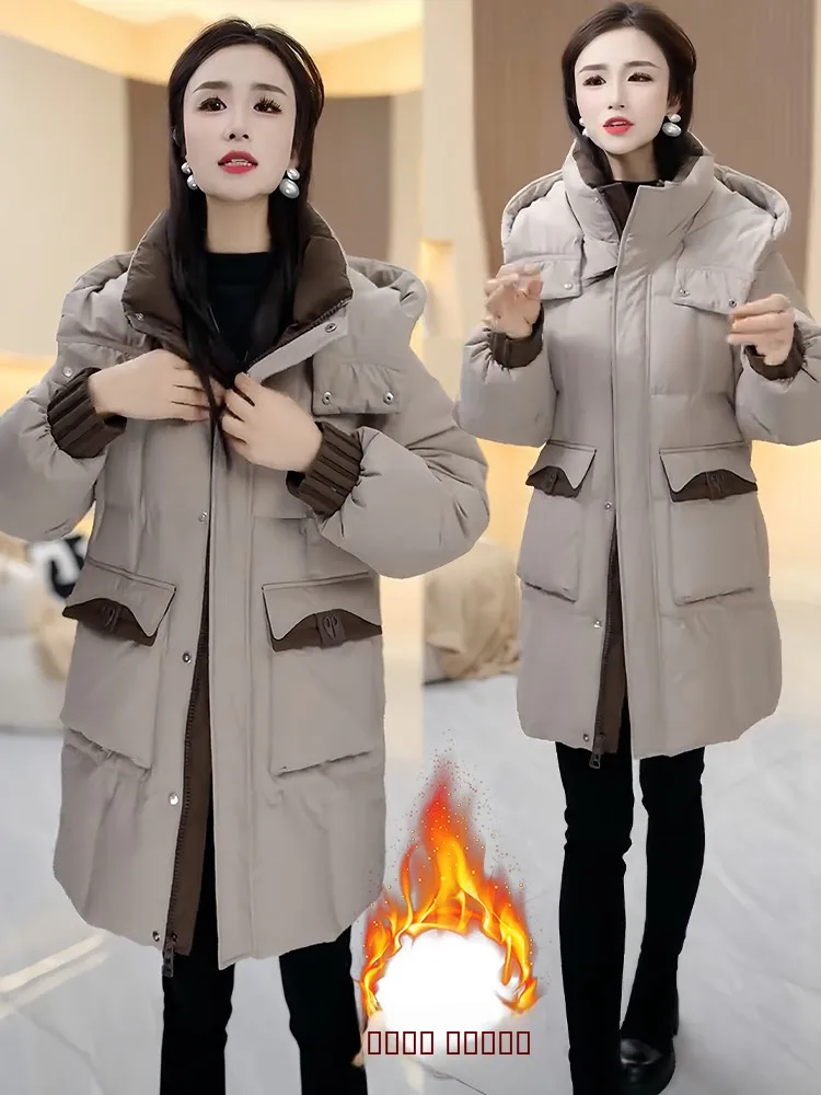 

Faionable Hooded down Cotton Jaet Women's Winter New Arrival Mid-Length Thiened Warmth Outerwear Comfortable Korean Sle