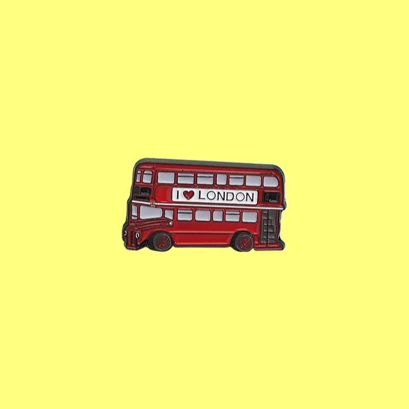 Badges On Backpack Red Double Decker Bus Brooch London Elements Personalized Badge Fashionable Small Accessories Badges Metal