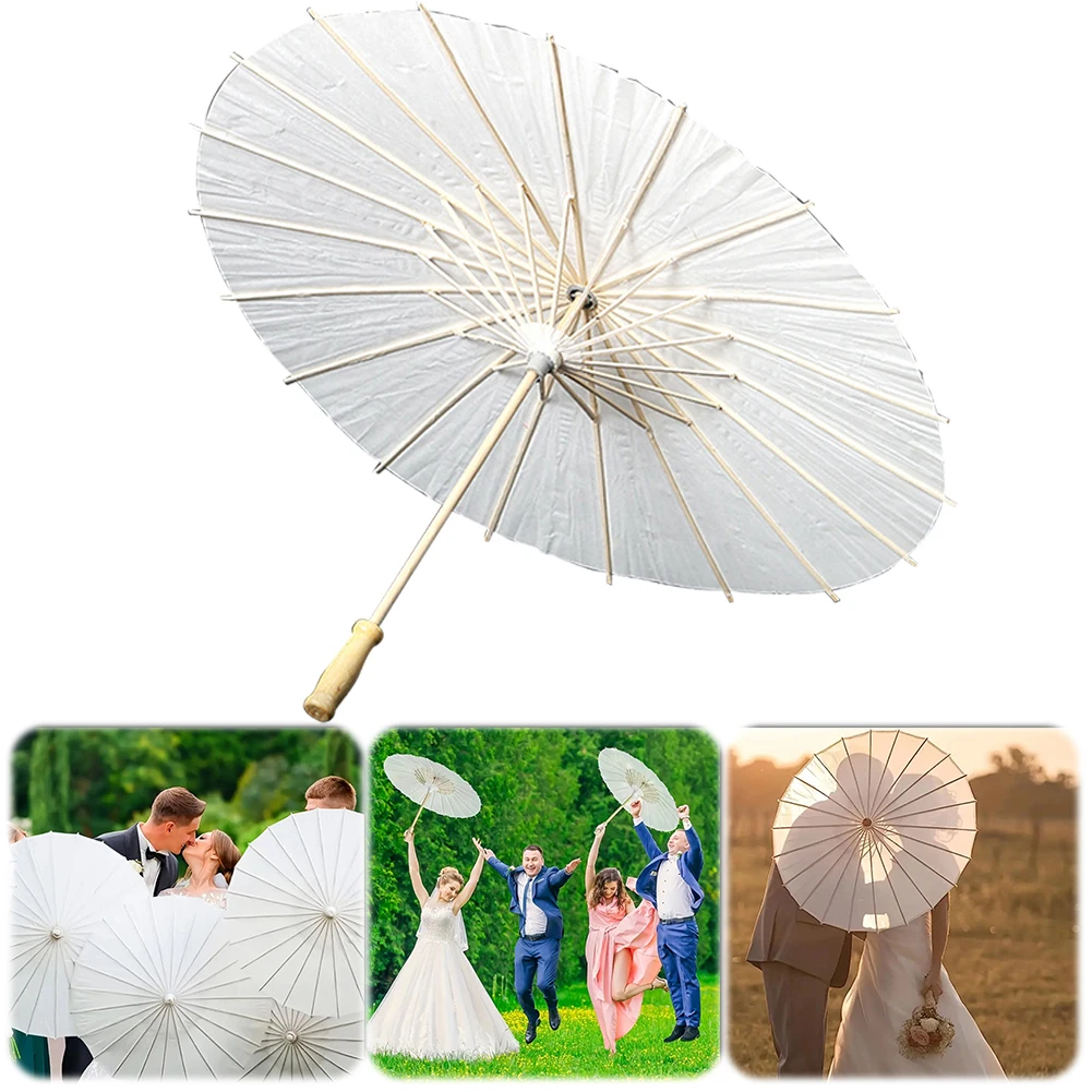 1-20PCS White Paper Parasol Umbrellas DIY Photo Cosplay Prop Bamboo Umbrella For Wedding Party Summer Beach Decor
