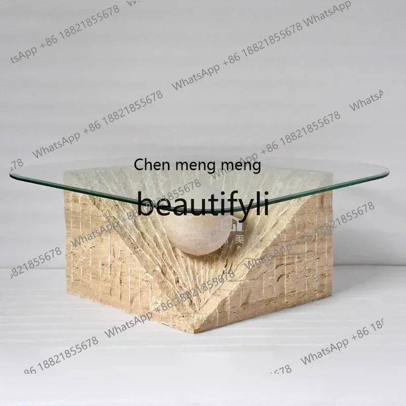 182Q Italian light luxury Roman cave stone coffee table living room glass design creative special-shaped coffee table