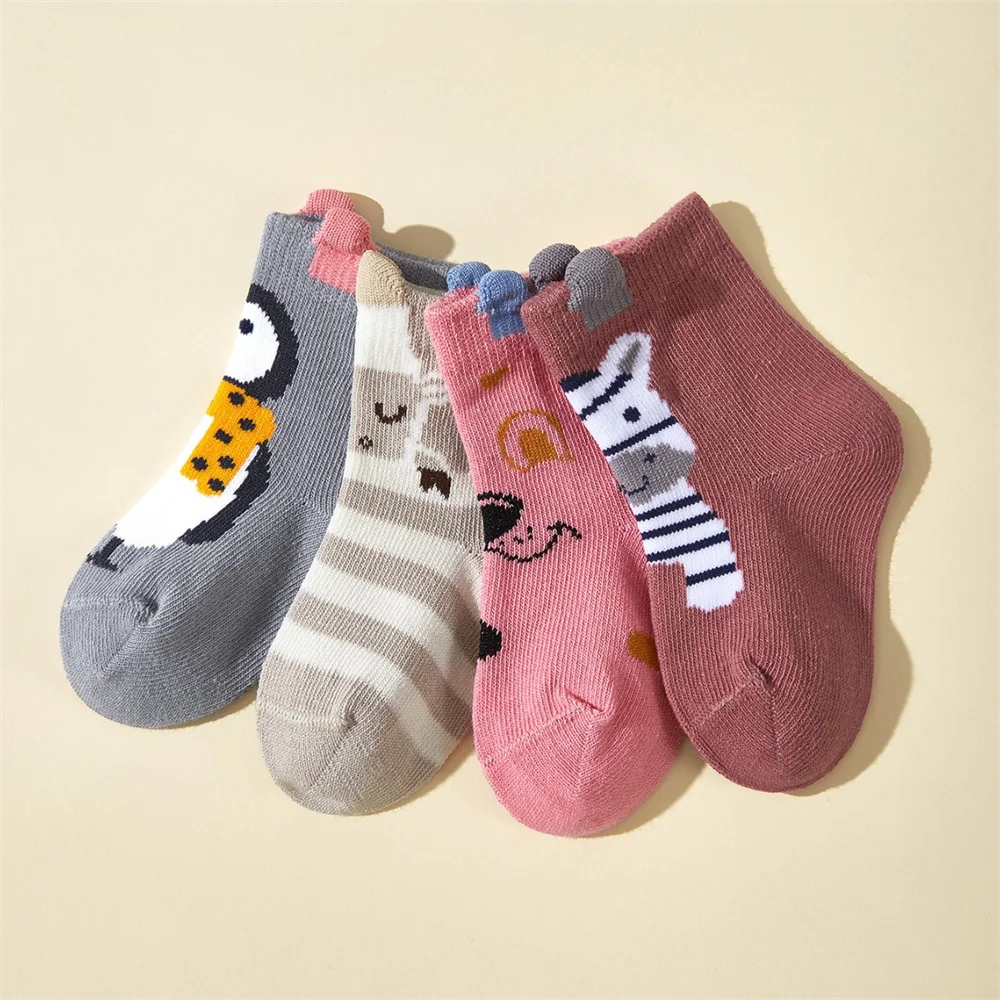 

4 Pairs/Lot Cartoon Newborn Socks Children's Anti-slip Socks Spring and Autumn Cute Boy Cotton Baby Toddler Socks