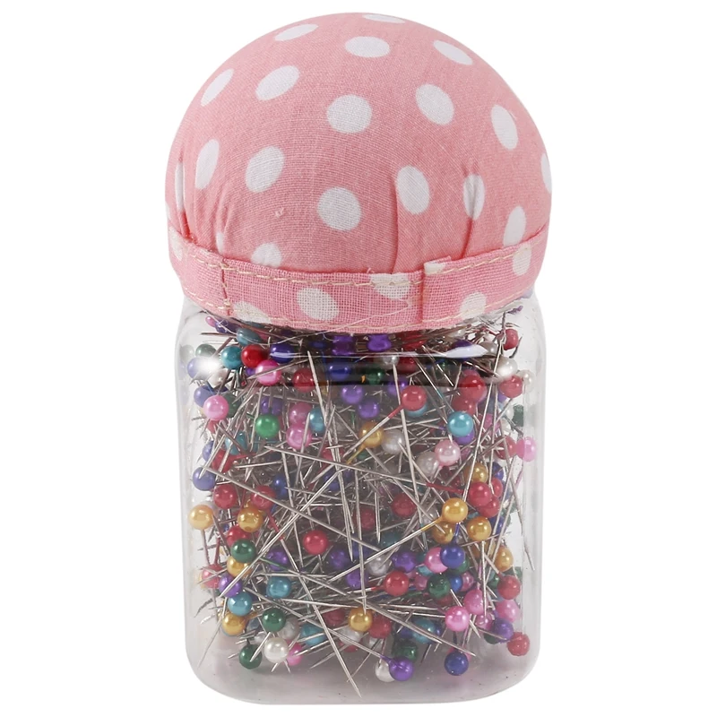 

500Pcs Sewing Pins Pearl Needles Pink Fabric Cover Pin Cushion Bottle Tailoring Process