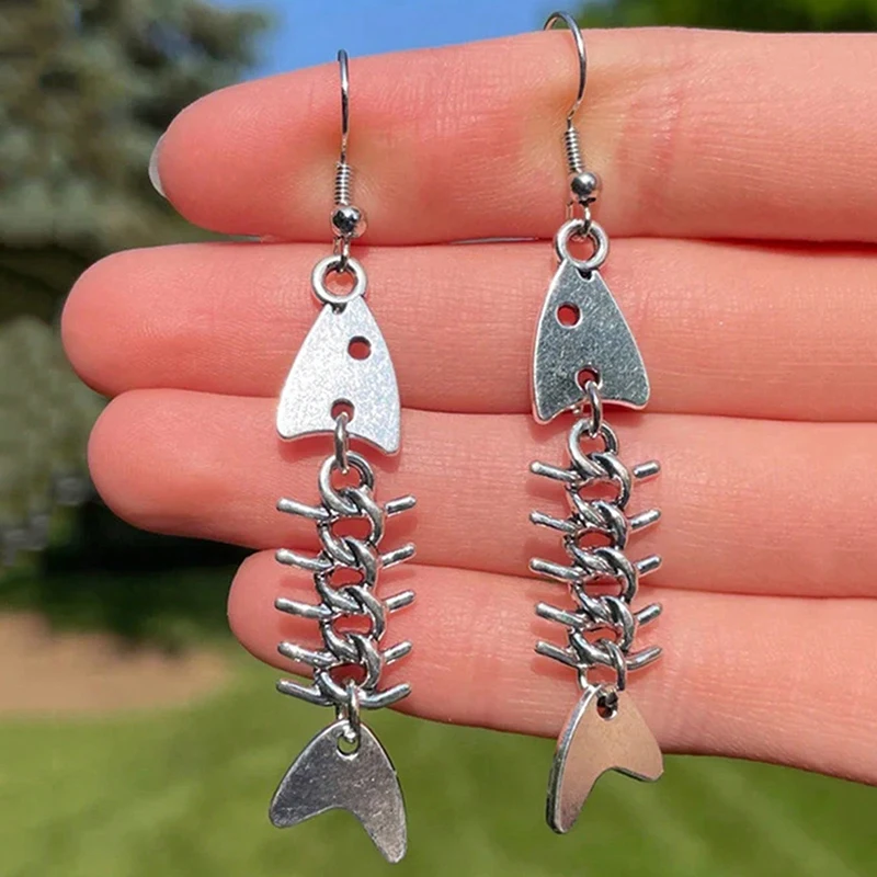 Y2K Punk Metal Fishbone Earrings, Fishbone Design Alloy Earrings, Punk Personalized Fashion Jewelry Gifts, Suitable for Women's