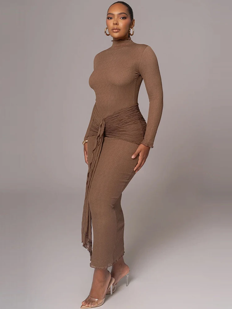 Sibybo แขนยาว Maxi ชุดผู้หญิงแฟชั่น Elegant LACE-Up Slim Bodycon PARTY Club ชุดราตรี Vestido