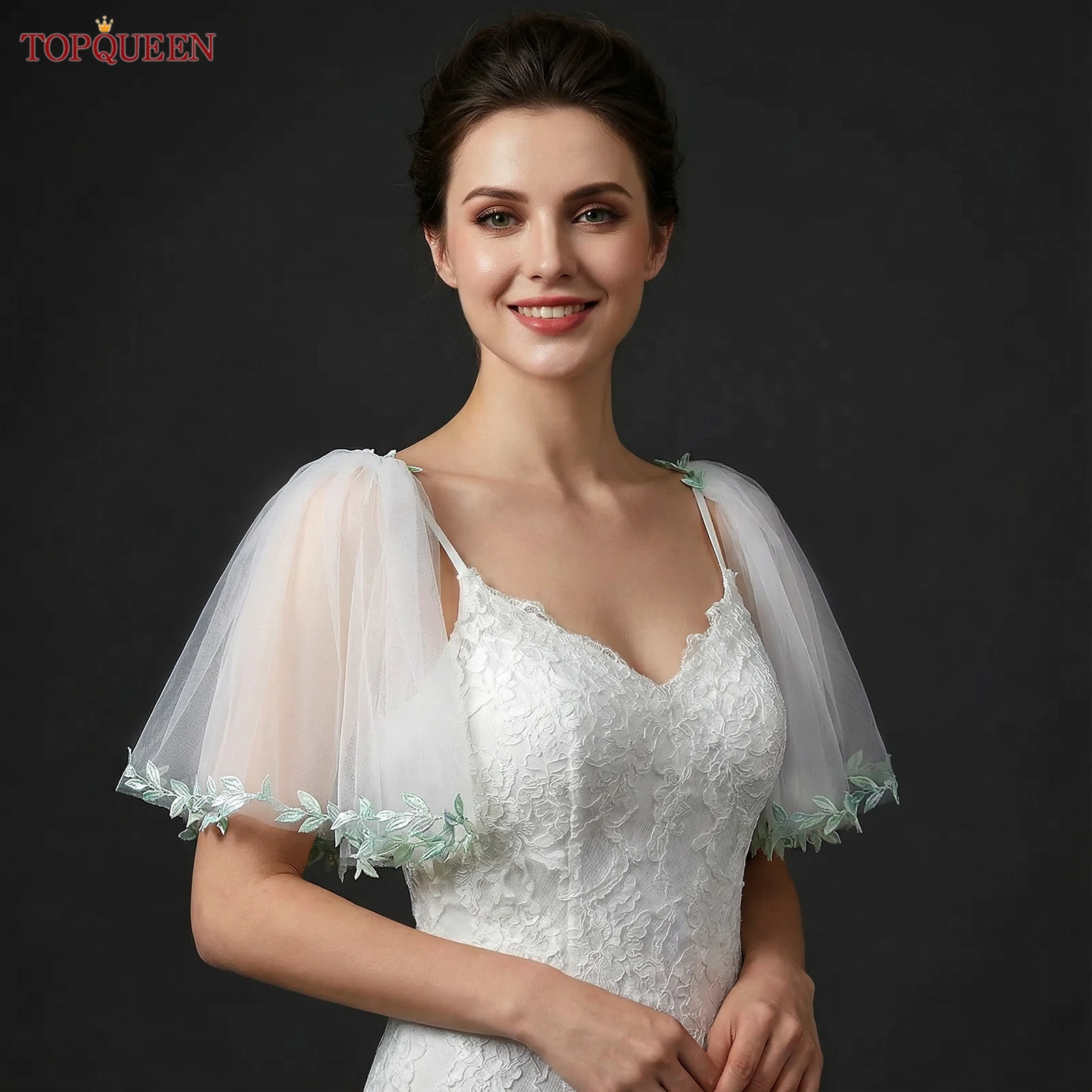 

Кружевное болеро TOPQUEEN, зеленое, с кружевной окантовкой, свадебные аксессуары, женские накладки на руки, съемные рукава, настраиваемые, MG68