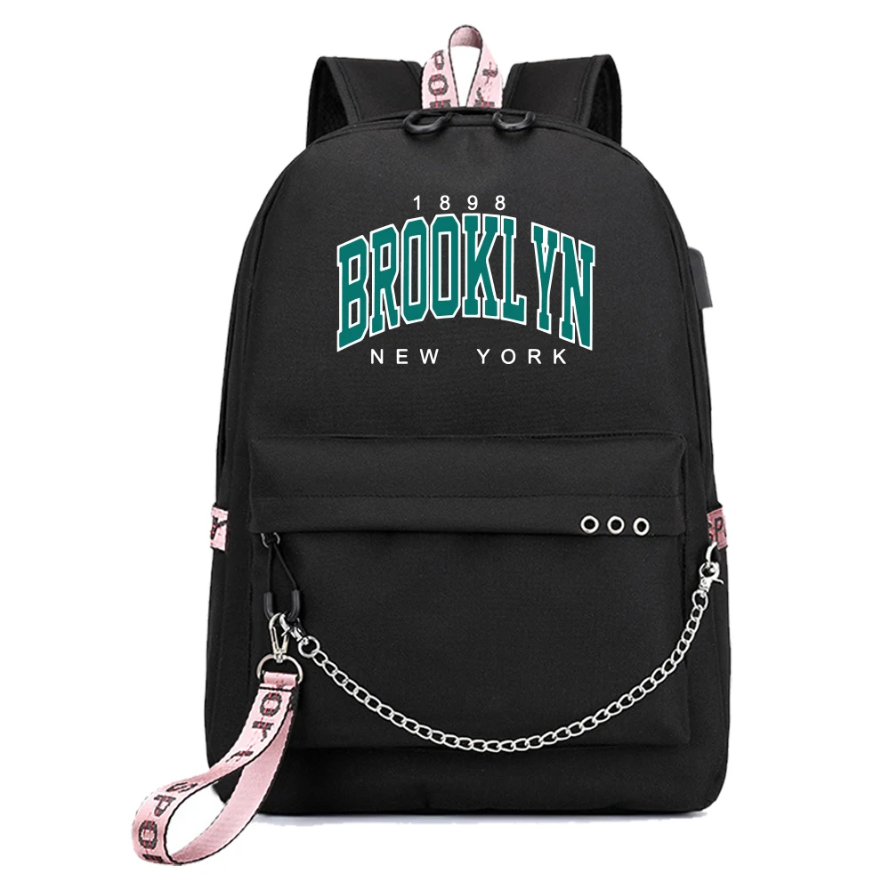 Brooklyn Letter Backpack Popular Music Fashion Travel Backpacks Outdoor Sport School Bag