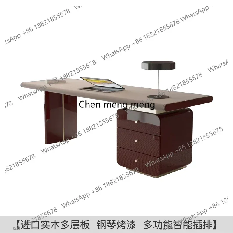 R H Hochwertige Hochglanz-Backfarbe, importiertes Sattelleder-Finish, einfacher Schreibtisch