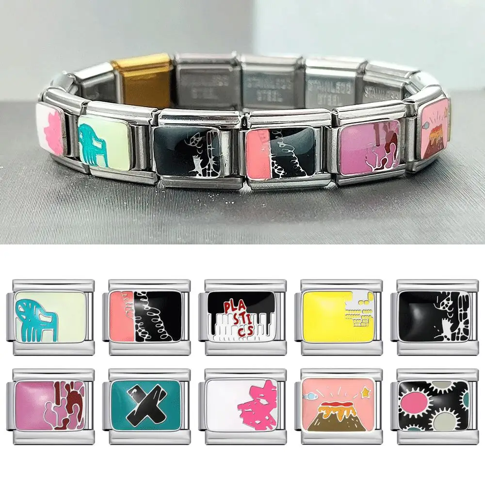 الأزياء الملونة نمط نمط سحر الإيطالية صالح DIY Makling 9mm الإيطالية سحر سوار الفولاذ المقاوم للصدأ النساء الرجال المجوهرات هدية