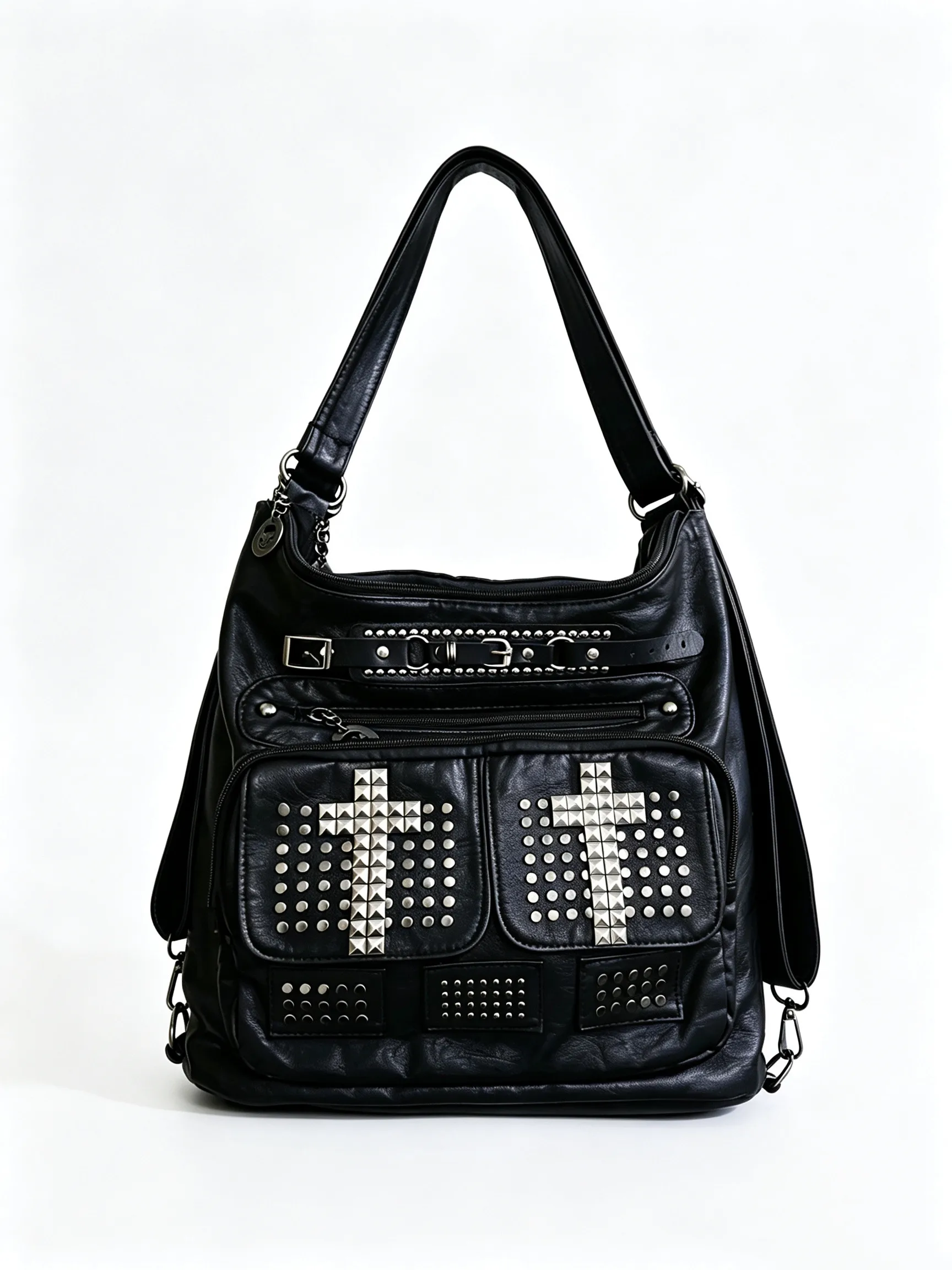 Original Design Rivet Punk Bags for Women's Shoulder Bag Cross Unique Subculture Black Shoulder Handbag