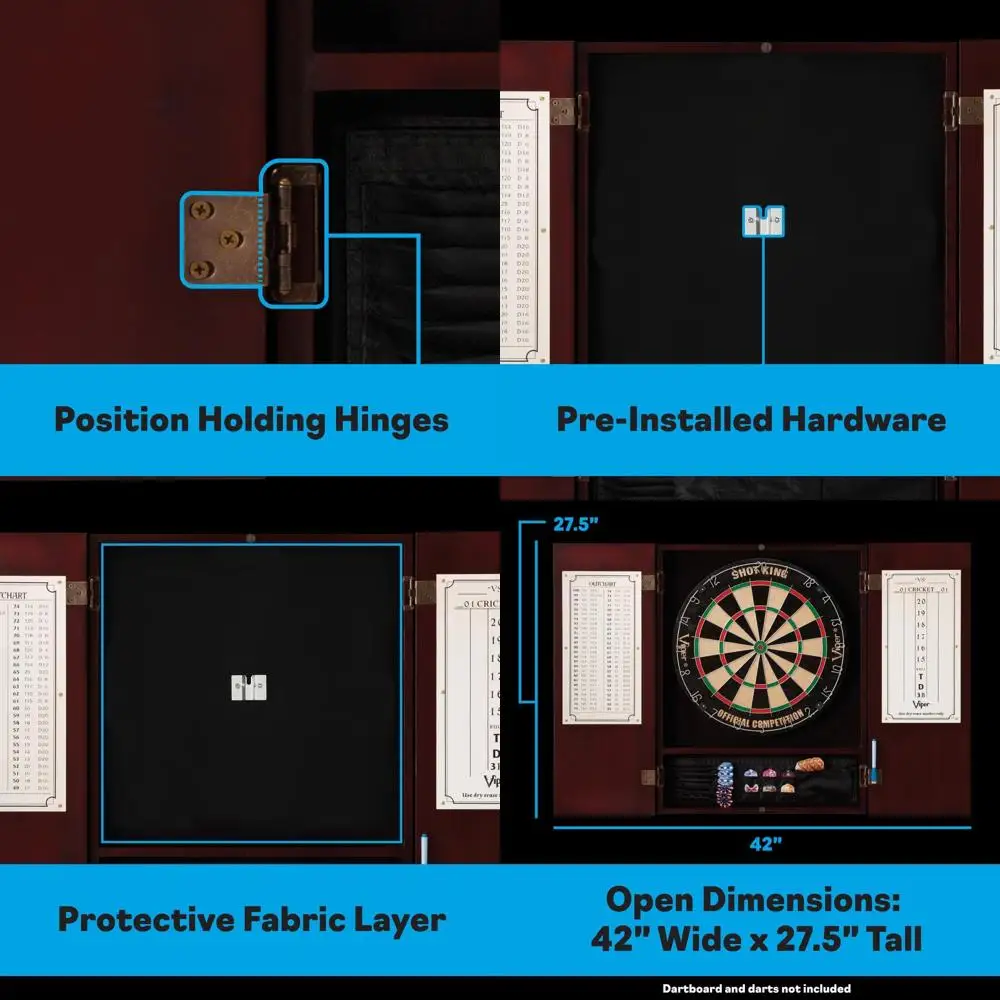 

Solid Wood Mahogany Dartboard Cabinet - Sisal/Bristle, Steel Tip, No Dartboard Included