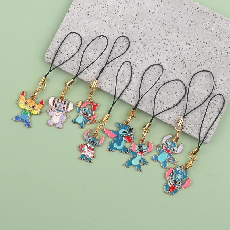 Lilo&Stitch lanyard keychain cartoon playful couple pendant mobile phone pendant student girl children backpack lanyard