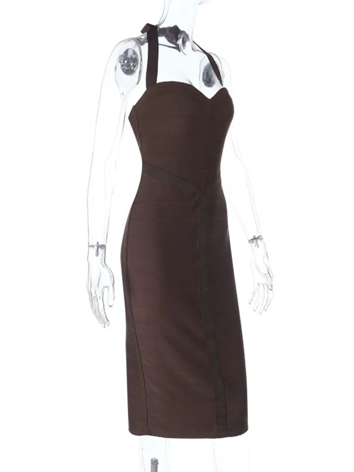 SsTss Sexy Mulheres Sem Mangas Backless Slim Bodycon Vestido Elegante Listrado Lace-up Halter Neck Cintura Alta Pacote Hip Midi Vestido