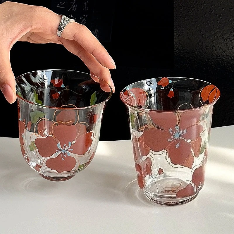 

Vintage High Borosilicate Glass Cup,Office Heat-resistant Coffee Cups,High Aesthetic Printed Light Luxury Tea Cup,Christmas Gift