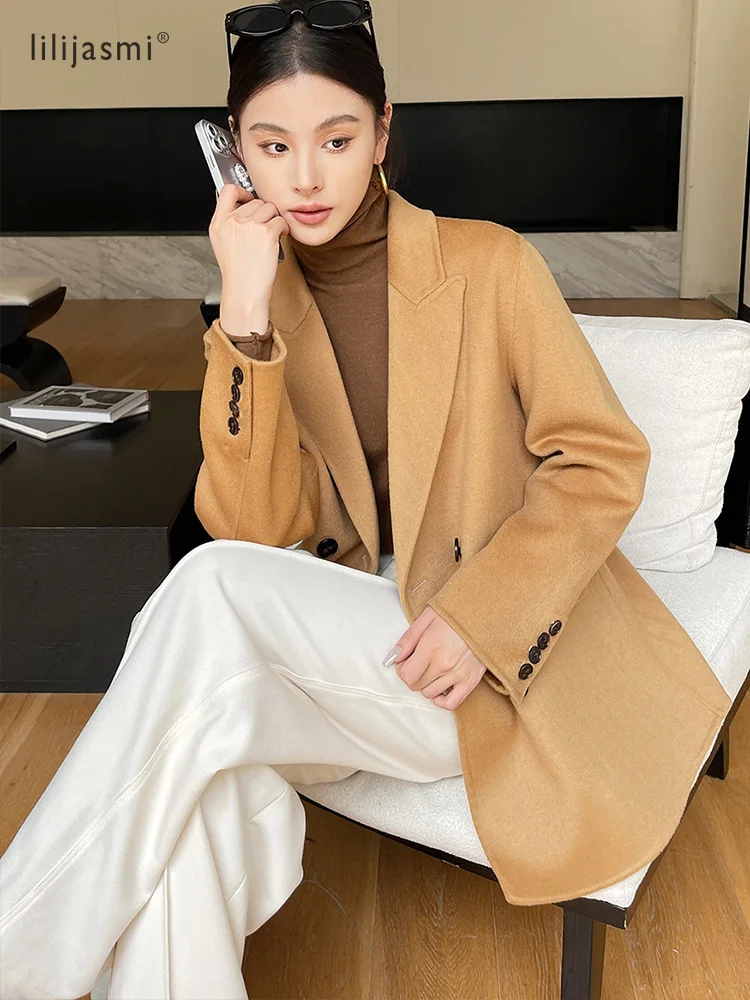 2024 Peak Lapel New Wool Coat Blazer Women 100% Wool Double-Breasted Autumn Winter Jacket Short Coat Ladies trf za #25