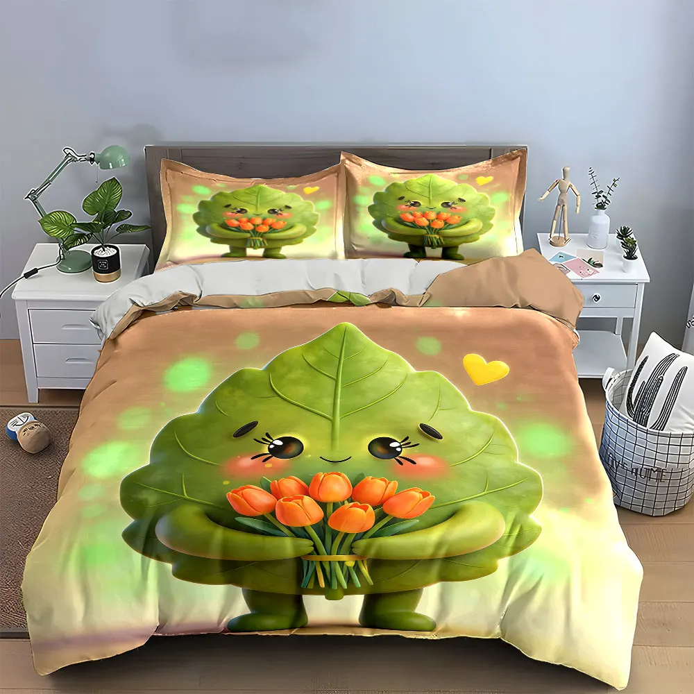 

"Cartoon Leaf Decor Set" Soft Comfortable Duvet Cover Bedding Set Included 1*Duvet Cover & 2*Pillowcases, gift