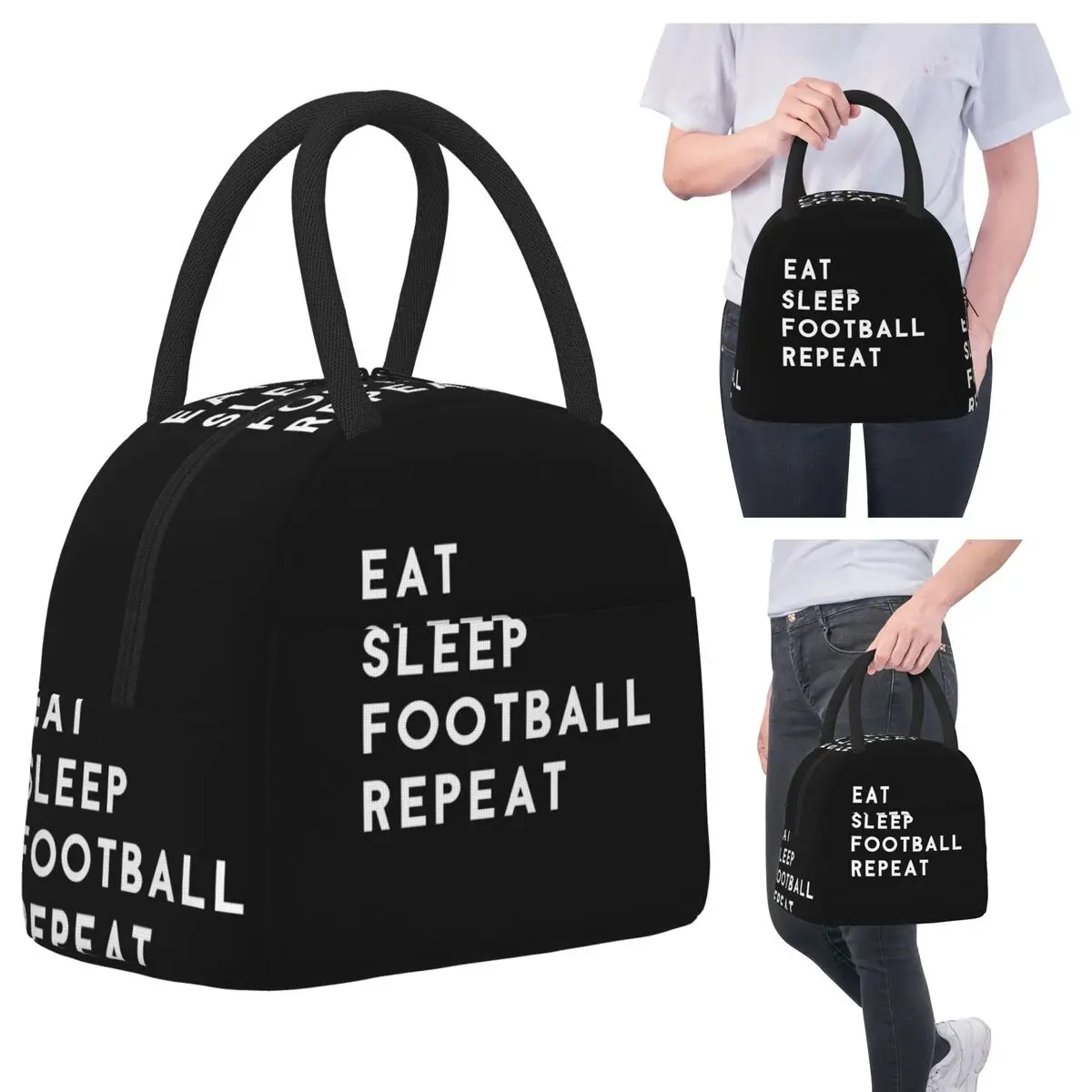 

Eat Sleep Football Repeat Insulated Lunch Bag for Women Office Cooler Thermal Food Box Tote Leakproof Lunch Boxes Container