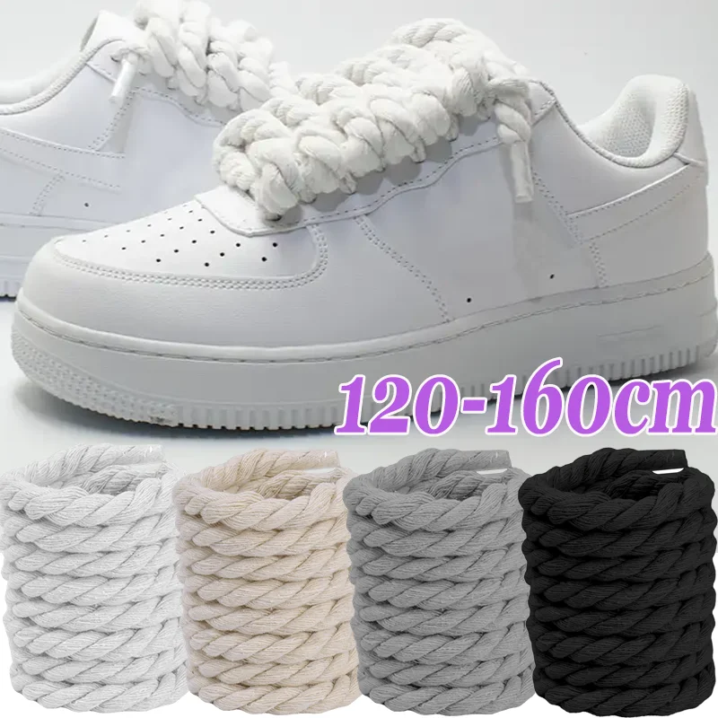 

120/140/160cm Thick Cotton Line Weaving Twisted Rope Bold Shoelaces Women Men for DIY Sneakers Low-top Canvas Shoe Laces Strings