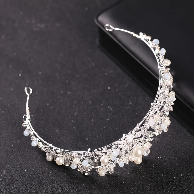 Crystal Pearl Crown Tiara Rhinestone Prom Diadem Headband For Women Bridal Wedding Hair Accessories Jewelry Tiaras And Crowns