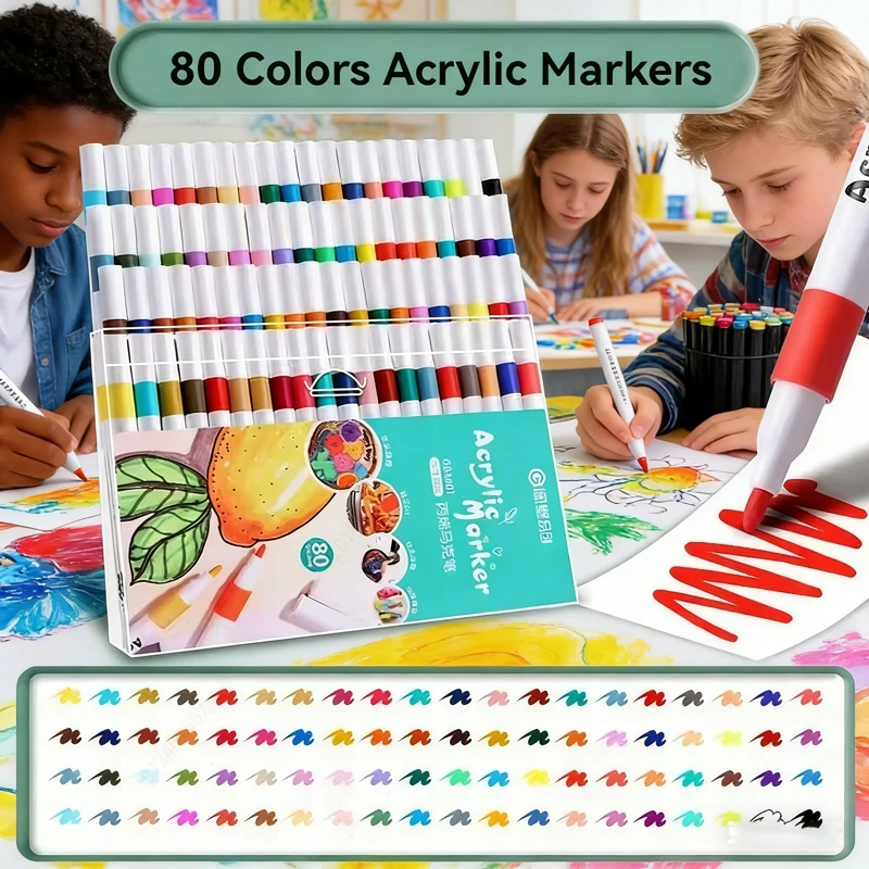 12/24/36/48/60/80 Colors Acrylic Paint Markers, Pens for Roc