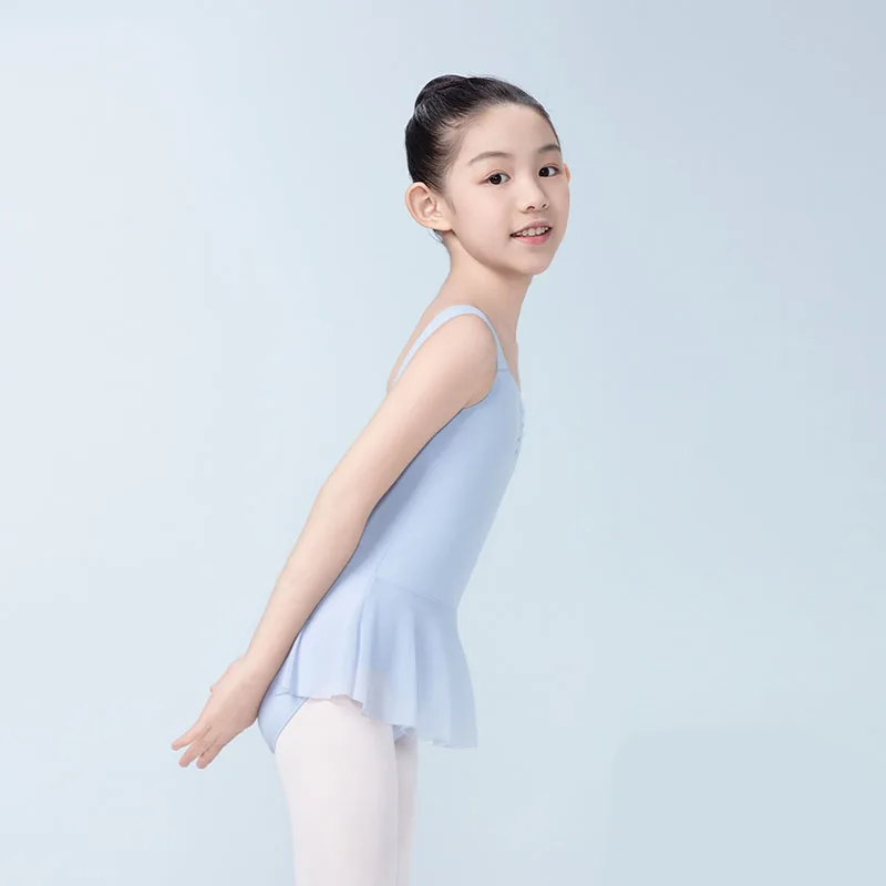Collant de balé regata para meninas com saia, alças largas fofas, collant de dança de balé, vestido de dança infantil