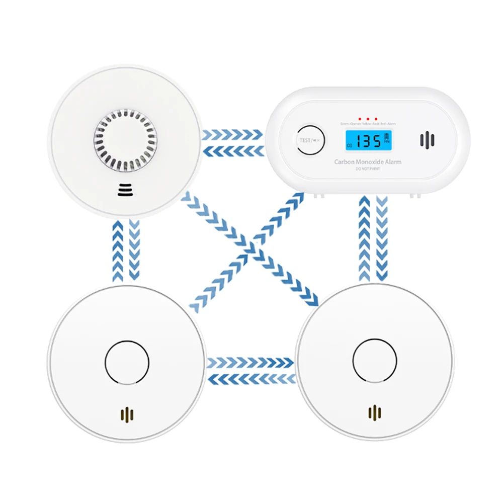 دخان مترابط لاسلكيًا |   أول أكسيد الكربون |   جهاز إنذار/كاشف للحرارة، بطارية ليثيوم بعمر 10 سنوات، معتمدة من CE & BS، 4 عبوات