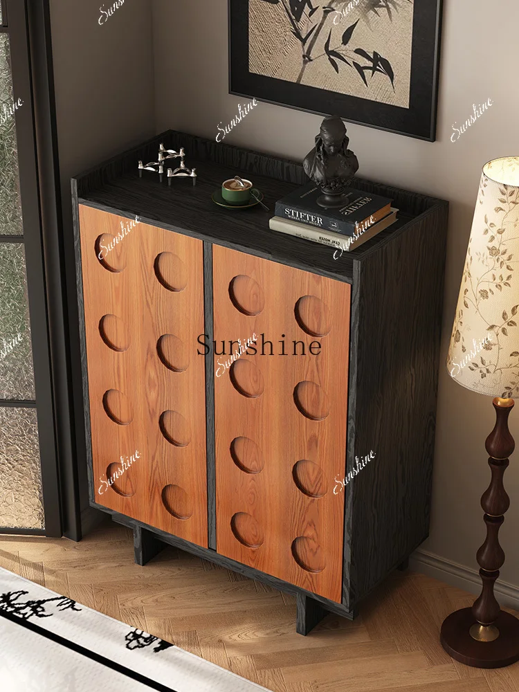 Black storage dwarf bucket shoe cabinet storage retro entrance cabinet customization  FT