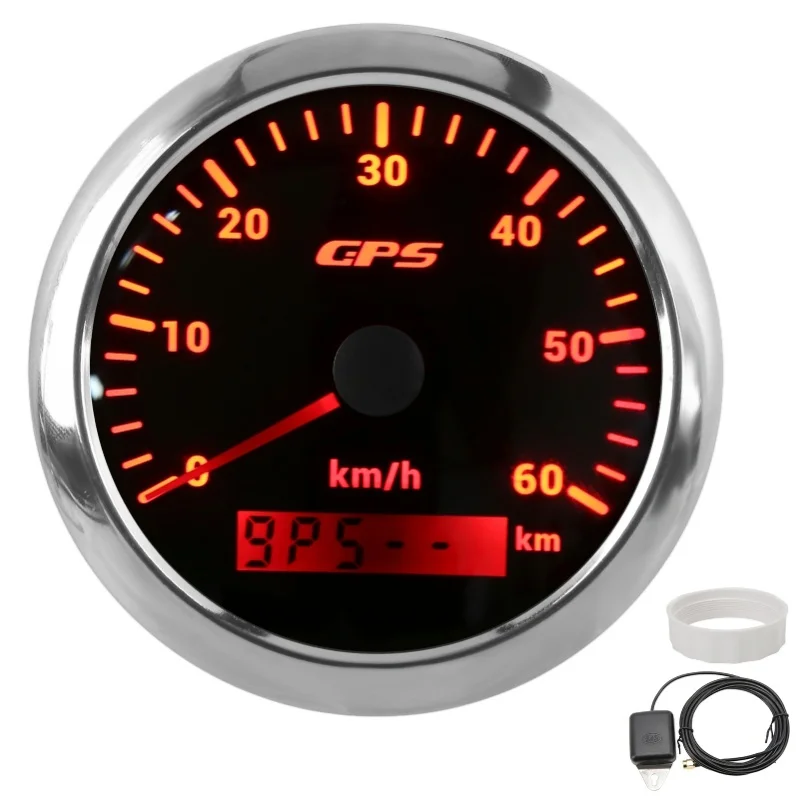 

85mm GPS Speedometer Gauge 0-60KM/H LCD Display Odometer With Adjustable Backlight For Cars Boats 9-32V DCBlack