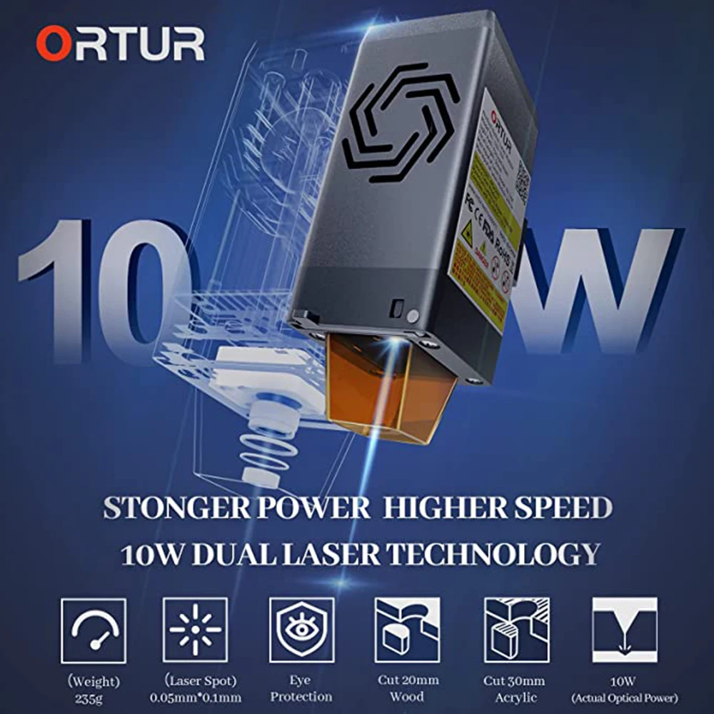 Ortur High Speed 10W Laser Engraver Module with Air Assist for Laser Cutter Tools Wood Acrylic Woodworking Machinery & Parts