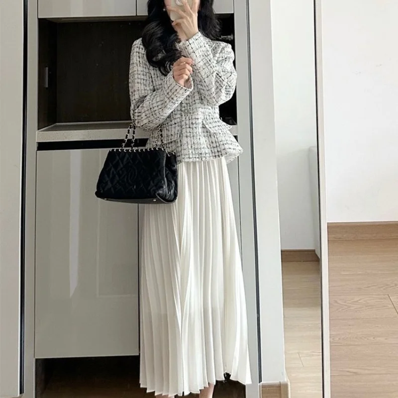 Gentle Fashion Light Mature Style Set For Women's Spring/Autumn Celebrity Little Fragrant Wind Coat High Waist Skirt Outfits