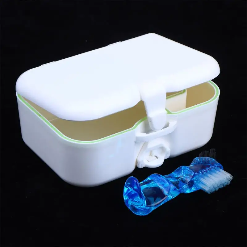 Portable Sturdy Denture Storage Box Kit with Mirror Cleaning Brush BPA Free for Daily Dental Care Travel