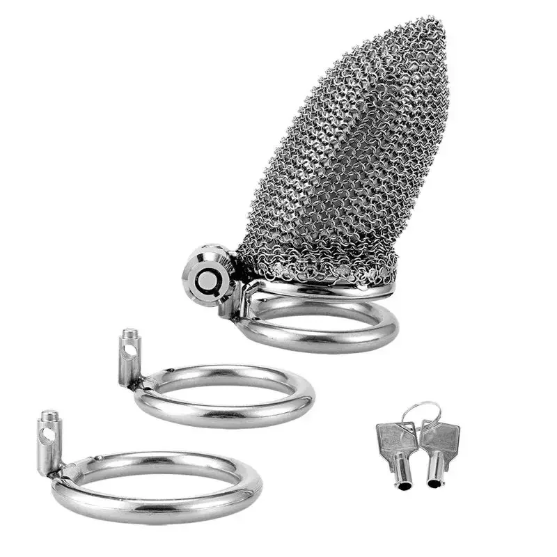 BUYBOOS Mesh Chastity Cage Metal Male CB Cock Cage Urethral Lock Penis Lock Stainless Steel Hidden Lock Design Adult Sex Toys