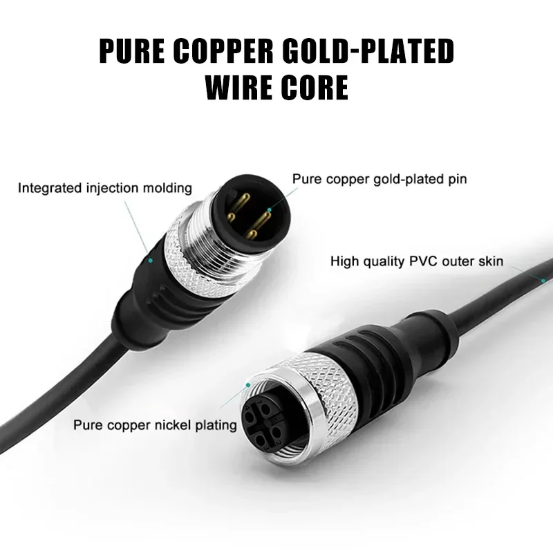 M8 IP67 Waterproof Aviation Inserts Cable 3Pin 4Pin Sensor Cable Connector A Type 2/5/10/20m Plug Connect Elbow Connection Line