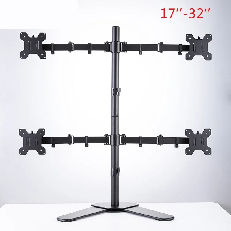 Top Quad Four Arm Desk Mount Ergonomic LCD Computer Monitor Bracket Stand Tilt Rotation 17