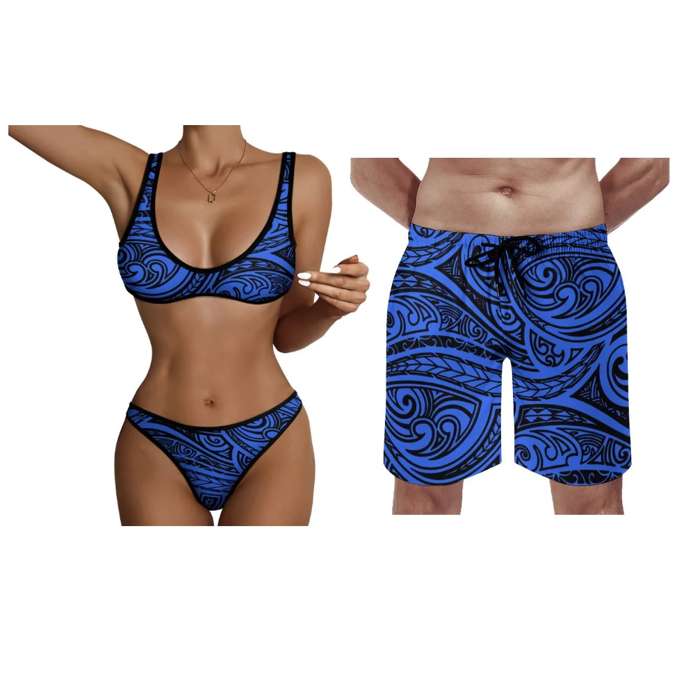 Polynesische aanpasbare dames bandeau bikini heren zwembroek orchidee print Hawaii stijl 2025, nieuwjaar