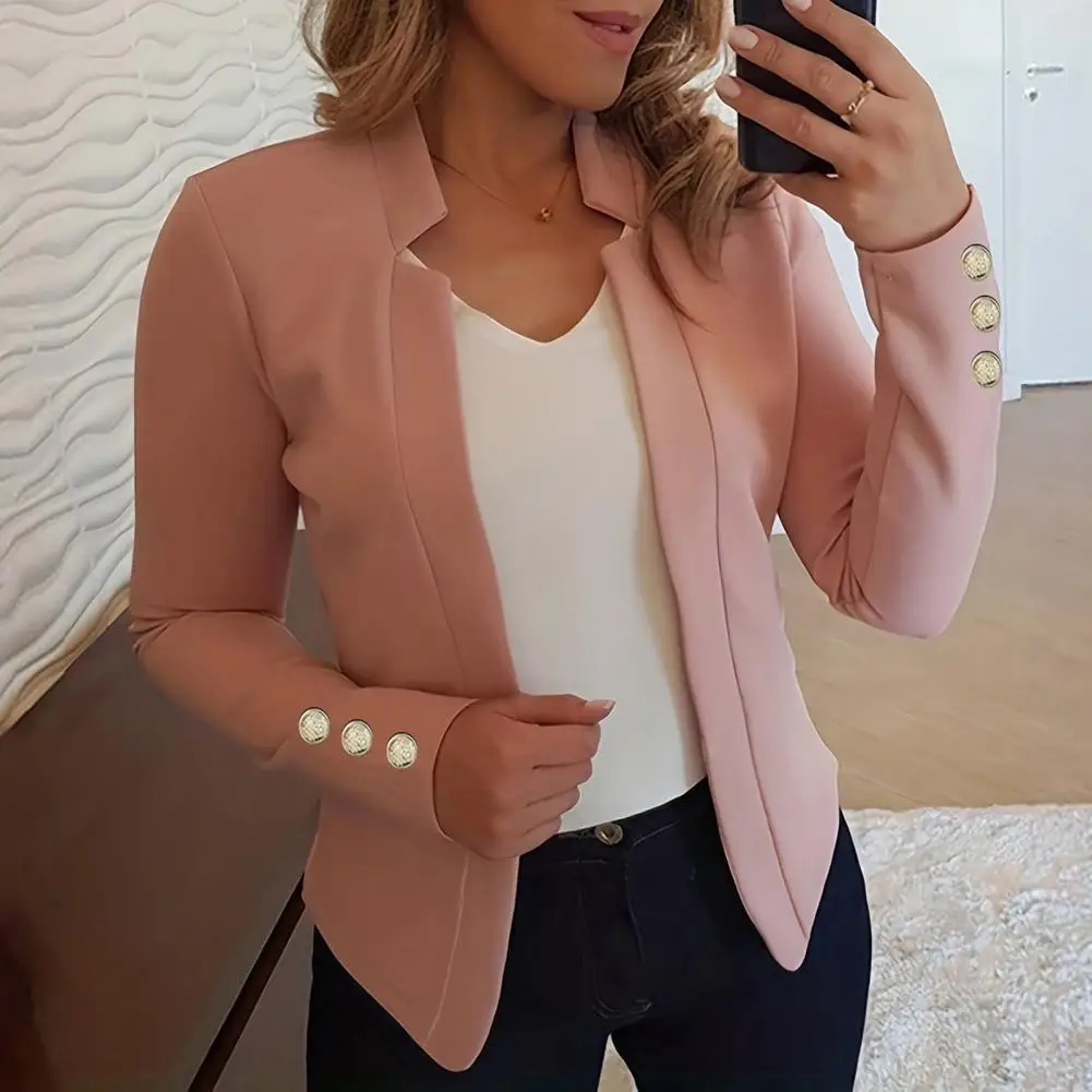 White Women Suit Jacket Open Front Notched Collar Long Sleeve Office Jacket Spring Autumn Slim Fit Suit Coat Business Cardigan