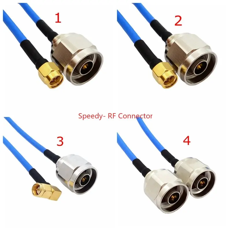 RG405 Coax Cable SMA RPSMA male To N  Male Connector SMA Right Angle Crimp Solder for RG405 Semi Flexible 50ohm Fast Brass Blue