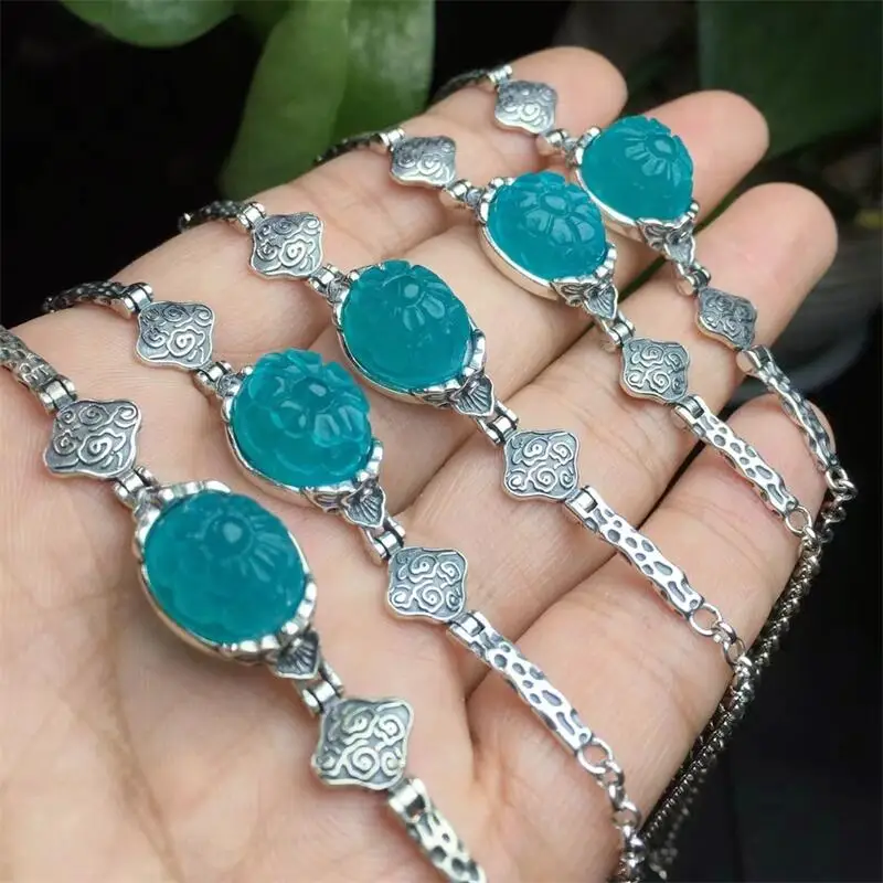 S925 Natural Amazonite Galsang Flower Bracelet Handmade Women Gemstone Crystal Strand Bangles Lovers Girlfriend Jewelry Gift