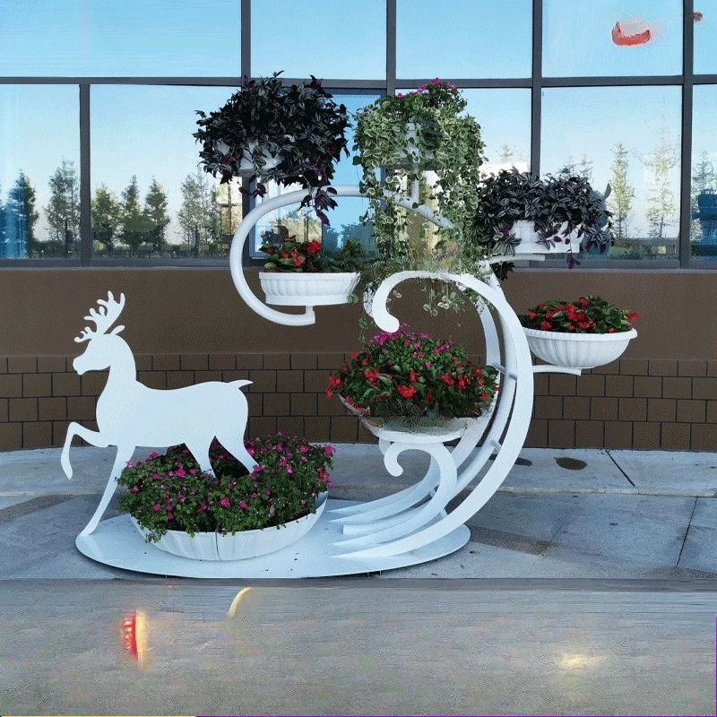 

Tread waves/reindeer landscape flower stand/outdoor wrought iron floor flower stand/municipal landscape planting/park square