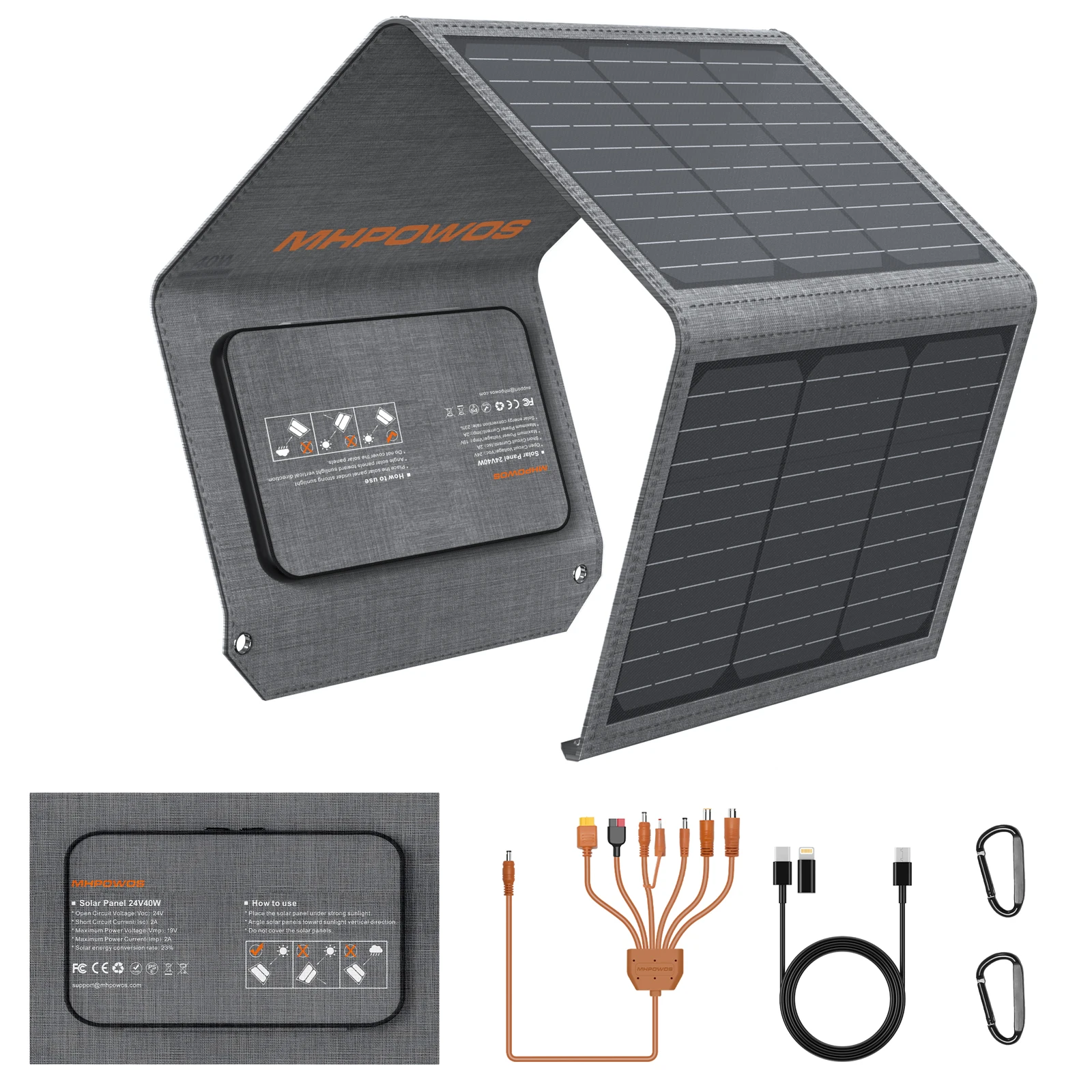 MHPOWOS 120W / 40W Portable Solar Panel, 19V ETFE Foldable Solar Charger for Power Station,QC3.0 USB-A &Type-C Output for Phones
