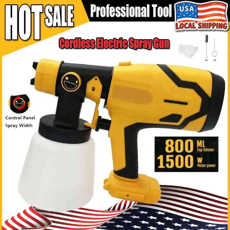 

Fit Dewalt 800ML Cordless Electric Spray Gun Portable Paint Sprayer High Power Auto Furniture Coating Airbrush For 18V Battery